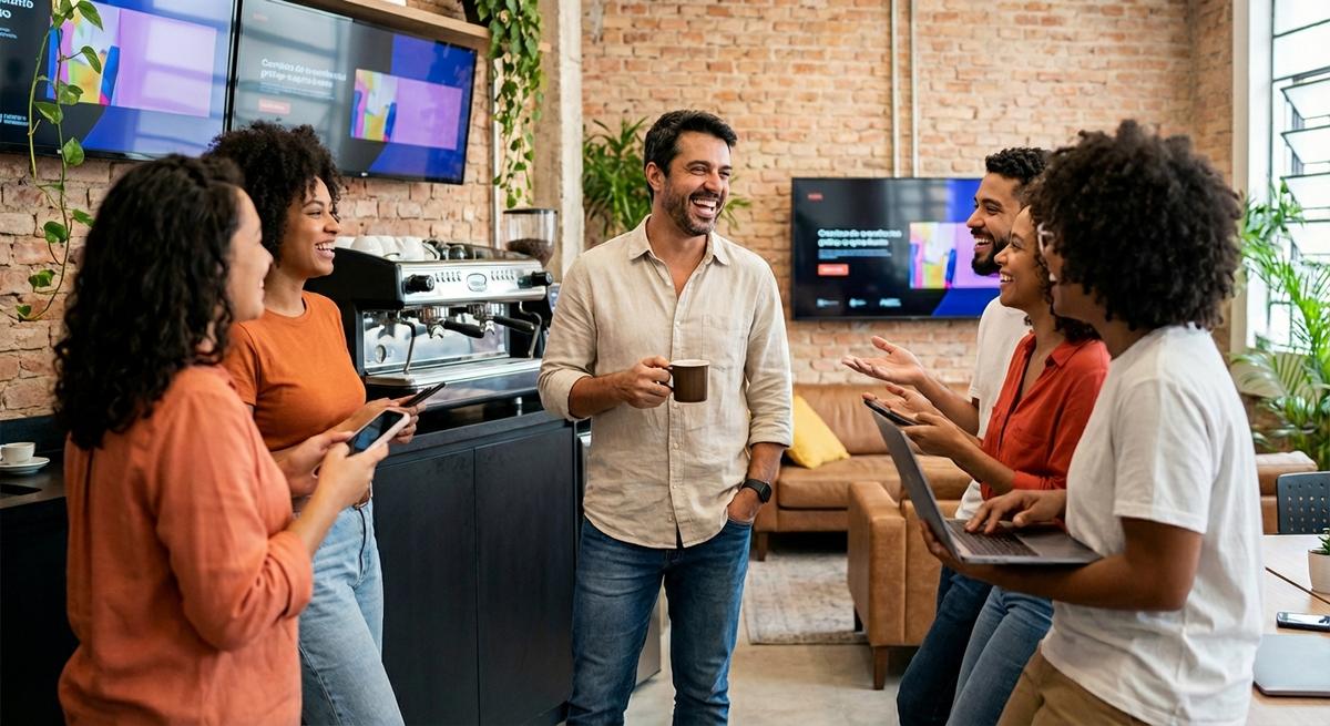 Pessoas colaborando em um escritório moderno